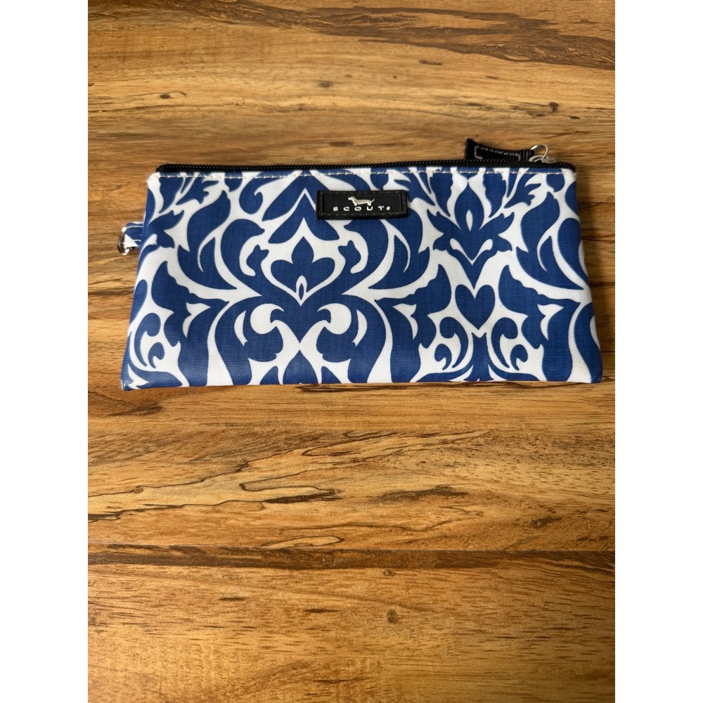 Scout Blue and White Damask Zipper Pouch Accessory Makeup Bag